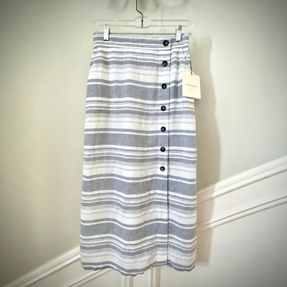 Cynthia Rowley NWT Striped Linen Midi Skirt - Picture 1 of 9
